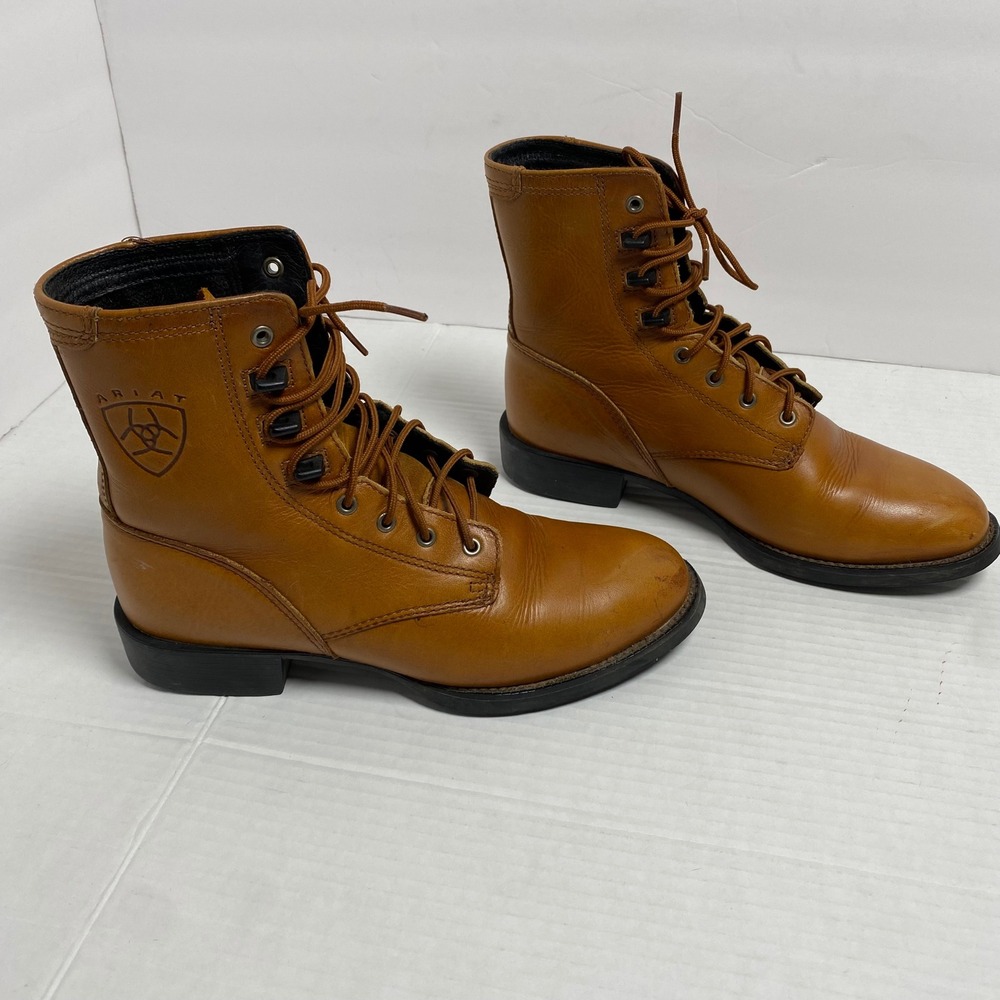 Ariat Womens Brown Leather Lace Up Work Boots Size 5.5B Western Rancher Cowgirl